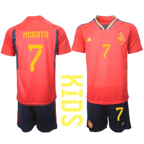 Maillot de foot Espagne Alvaro Morata #7 Domicile enfant Monde 2022 Manches Courte (+ pantalon court)